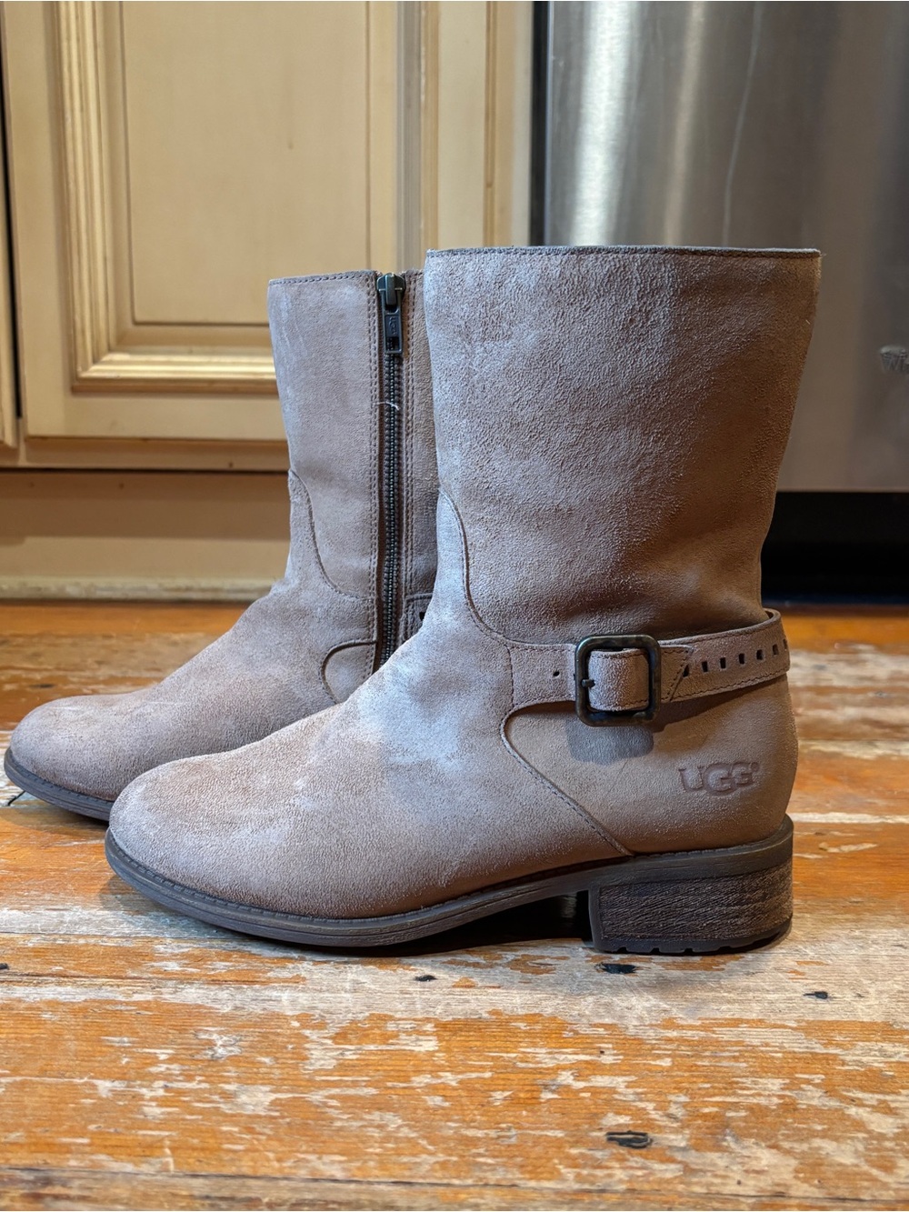 UGG Keppler Chestnut Brown Suede Engineer Moto Boots Shearling Lined  Sz 7 Boho